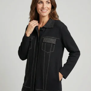 Chaqueta negra tachuelas plateadas